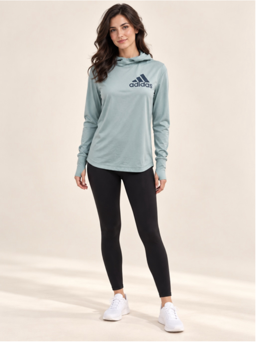 Adidas AEROREADY Hoodie Womens Small Sage Green Thumbholes Primegreen NWT
